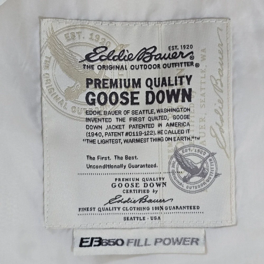 Eddie Bauer EB650 Goose Down Puffer Vest Womens 1X White Quilted Full Zip 15057